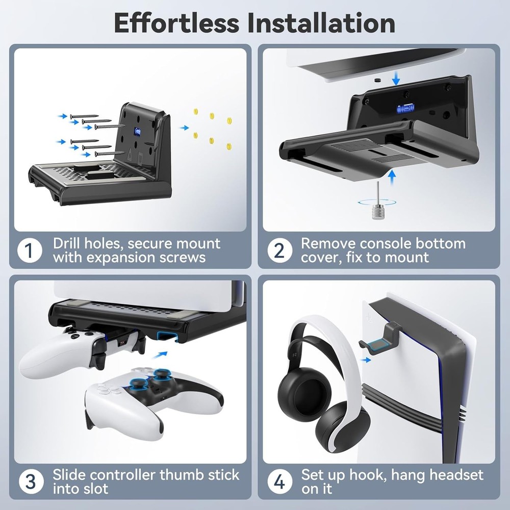 P5 Wall Mount Kit with Controller Holder Compatible with P5/Slim/Pro Disc & D...