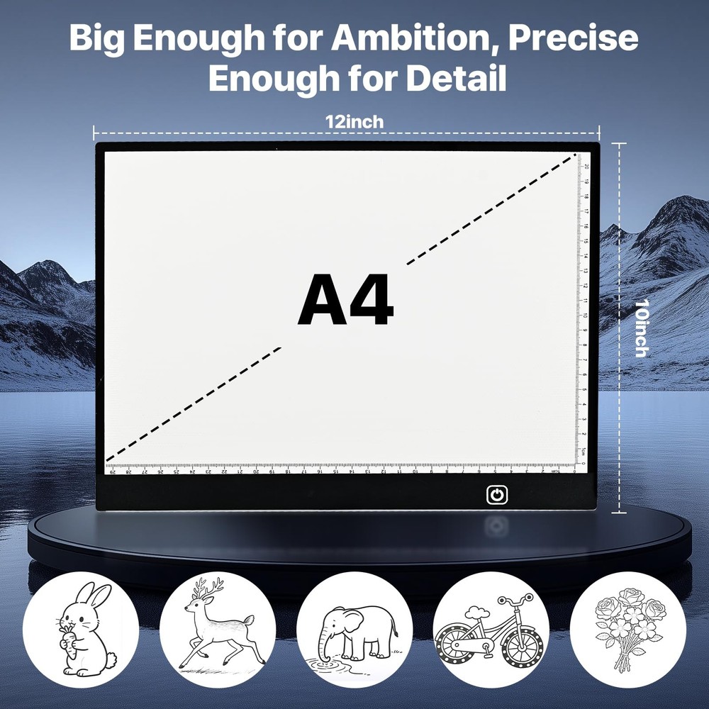 LED Light Box A4 Ultra Thin Adjustable USB Powered with 10 Sheets Tracing Paper