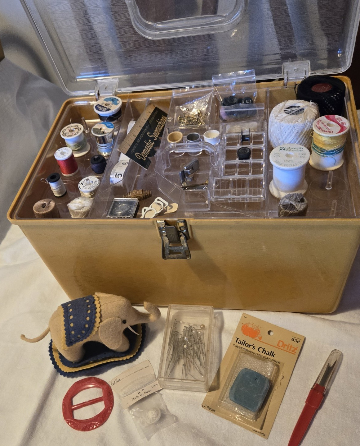 Wilson Wil-Hold Mustard Yellow Sewing Organizer, retro look, with Sewing Notions