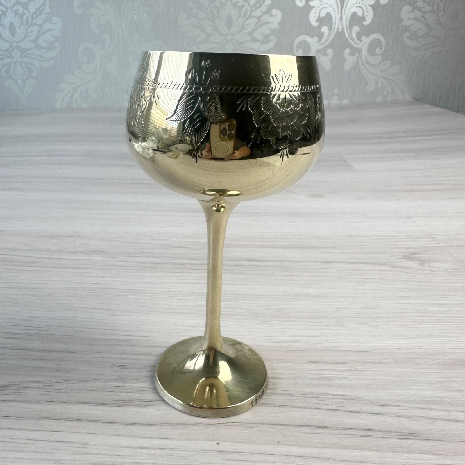 Vintage Silver Plate Engraved Wine Goblet Collectable Retro Decor Cup