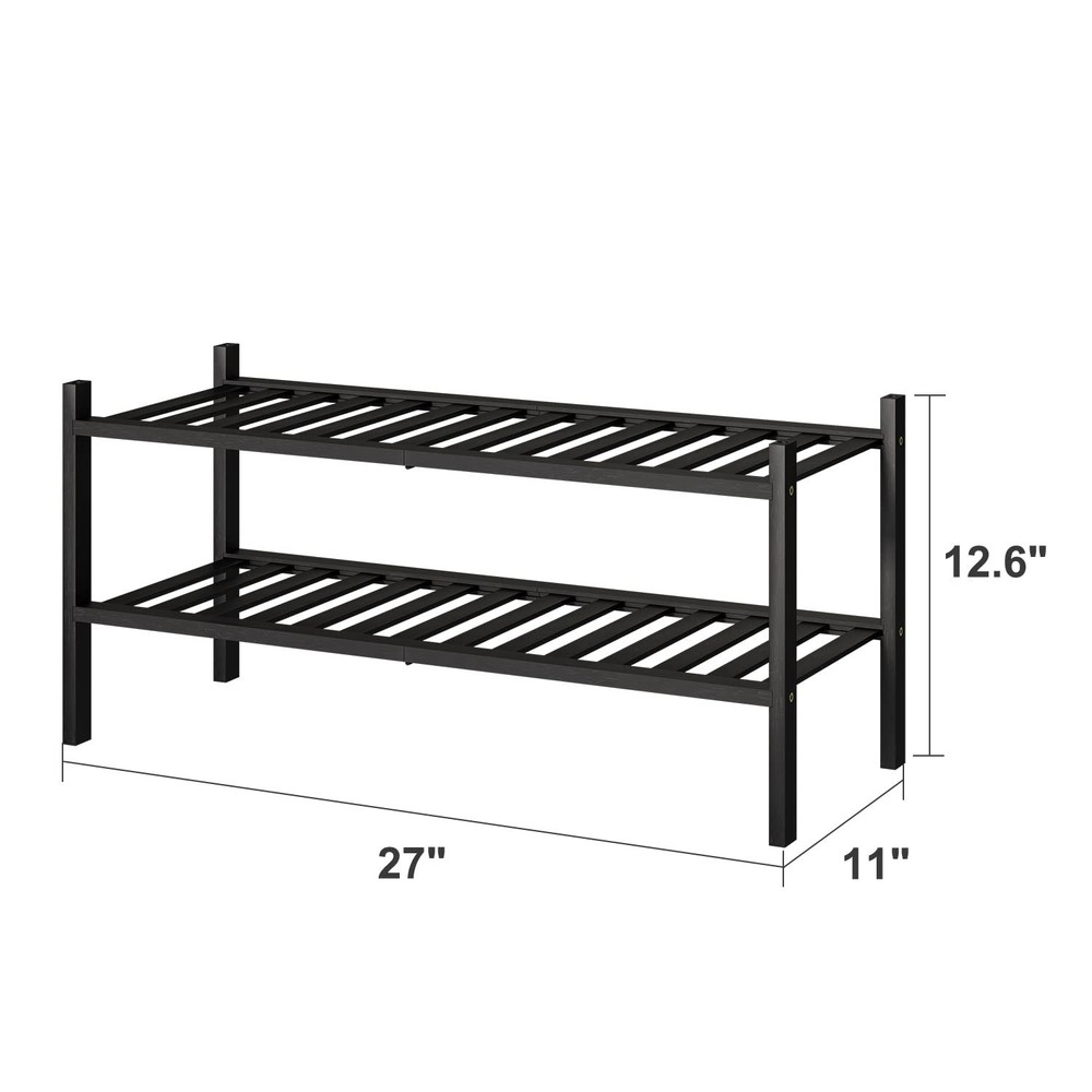 2-Tier Black Bamboo Shoe Rack for Entryway, Stackable | Foldable | Natural, S...