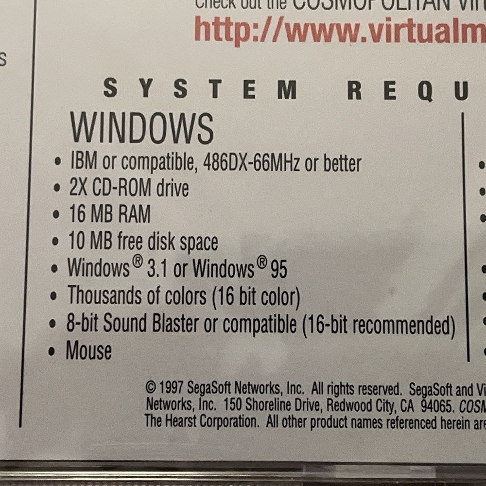 Cosmopolitan Virtual Makeover (Win/Mac PC, 1997 SegaSoft) New Sealed