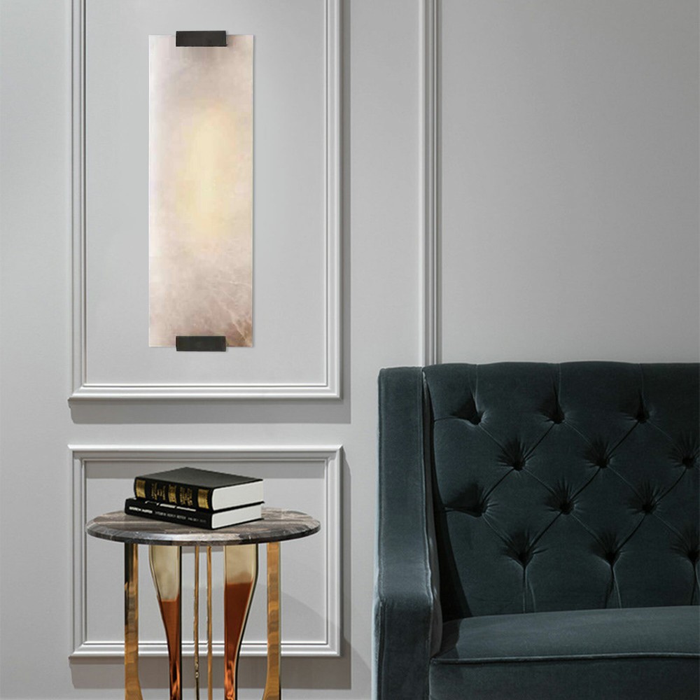 Hand-Carved Wall Lamp Rectangular Alabaster Wall Sconce Light Lighting Fixture