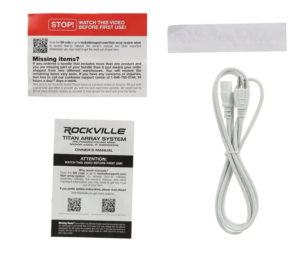 Rockville TITAN ARRAY SYSTEM WHITE Pro Powered Column Array Speaker Dual 10" Sub