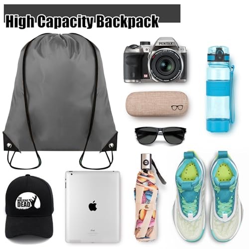 Drawstring Backpack BulkPcs Cinch Bag, Polyester Drawstring Bags for 100 Grey