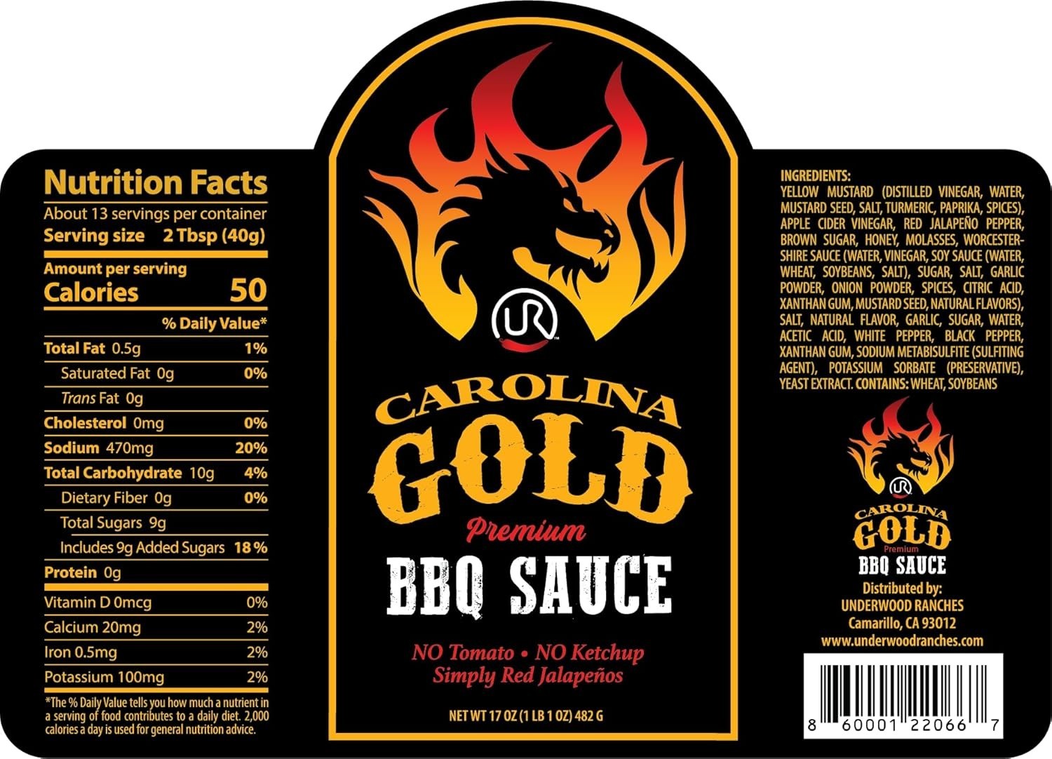 NEW Underwood Ranches Carolina Gold BBQ Sauce - Made with Red Jalapenos 2 x 17oz