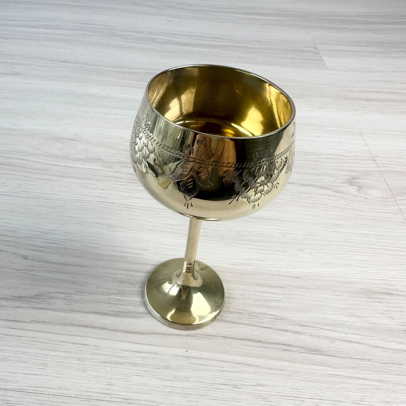 Vintage Silver Plate Engraved Wine Goblet Collectable Retro Decor Cup