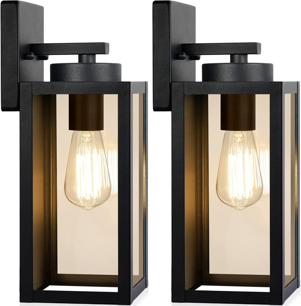 Outdoor Wall Sconce Fixture with E26 Socket Matte Black Wall Sconce, 2-Pack