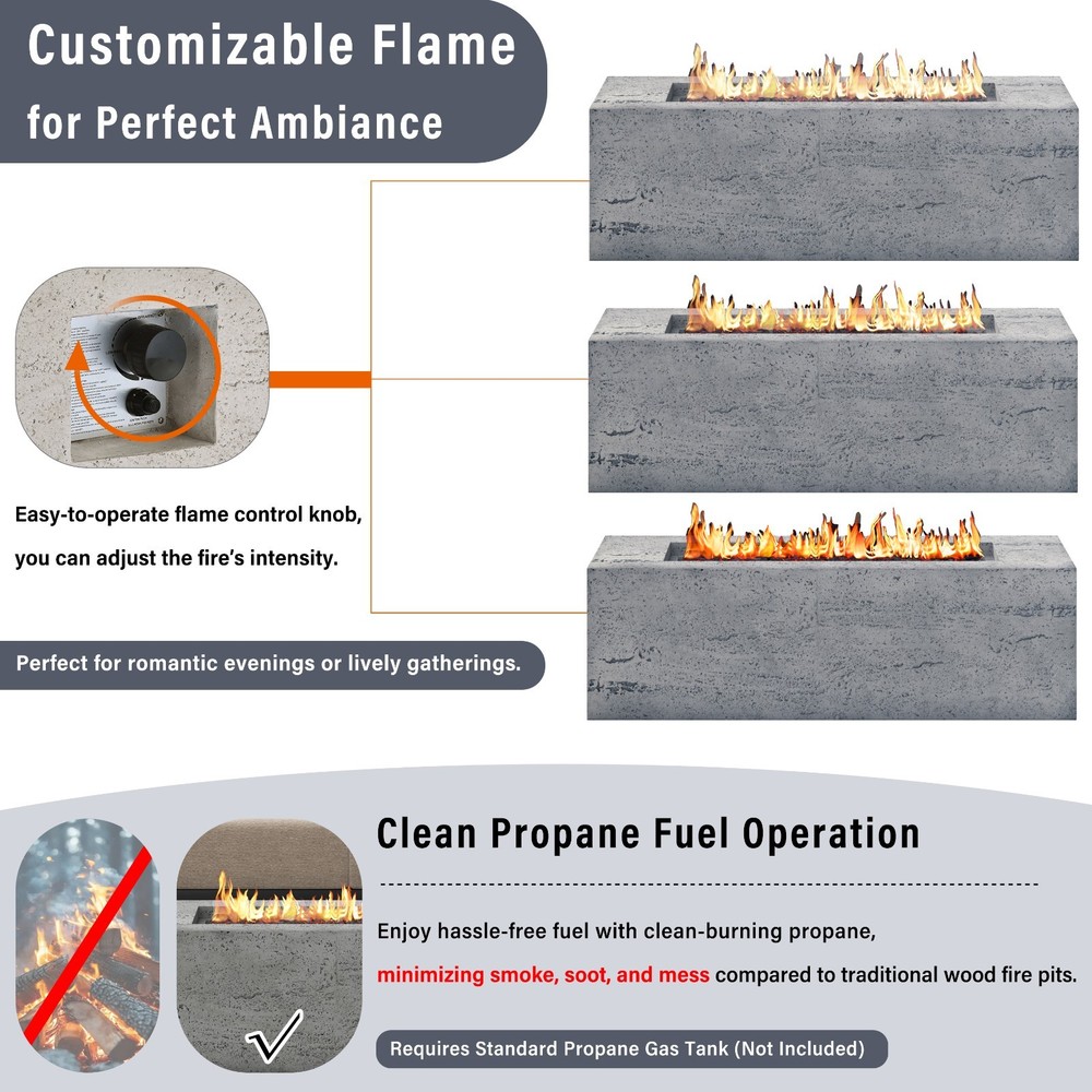 41.9'' Rectangular Outdoor Fire Pit & Propane Tank Stand Set