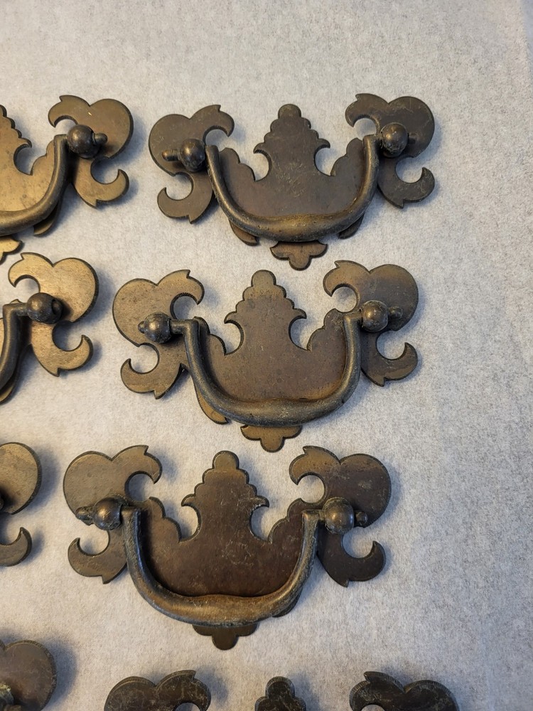 Flat Bat Drop Bail Pull Handle Solid Dark Aged Brass 2-1/2" Centers 10 Vintage