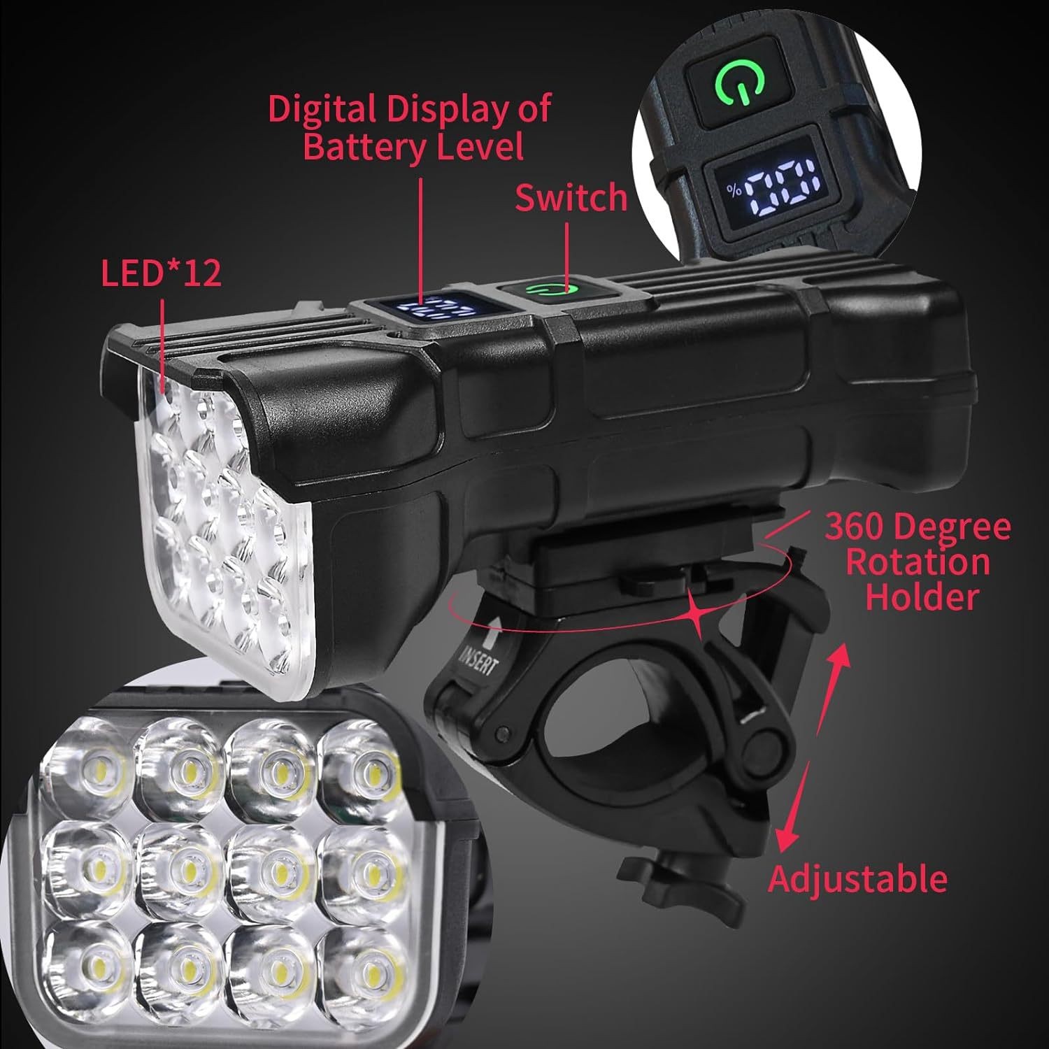 USB Rechargeable LED Bike Light Set Front and Rear Waterproof Cycling Lamp+Horn