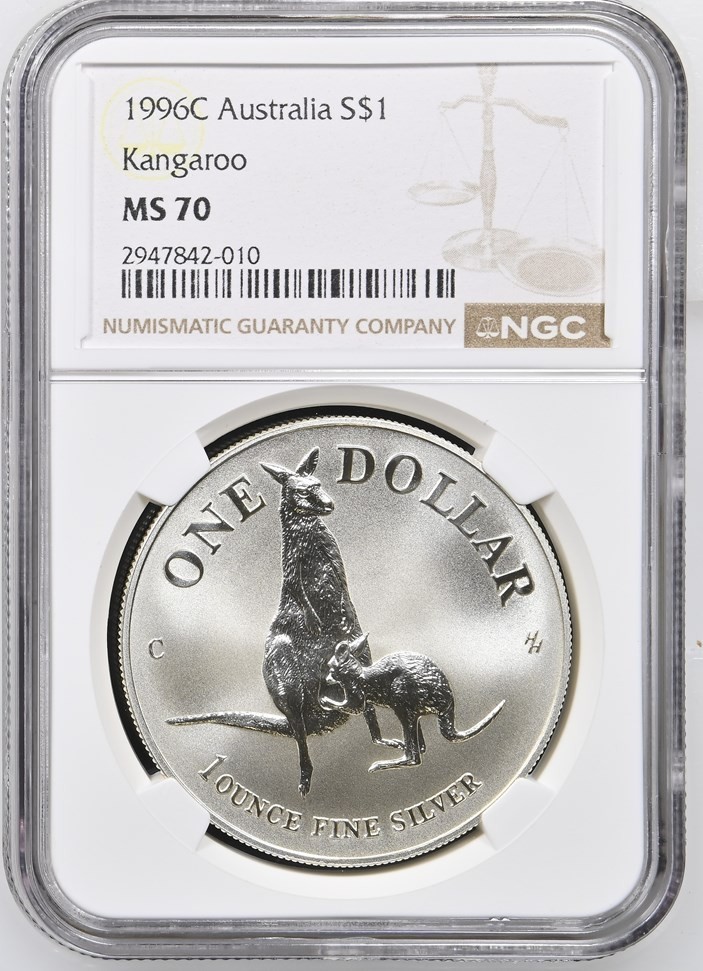 1996C Australia Kangaroo Silver $1 NGC MS70