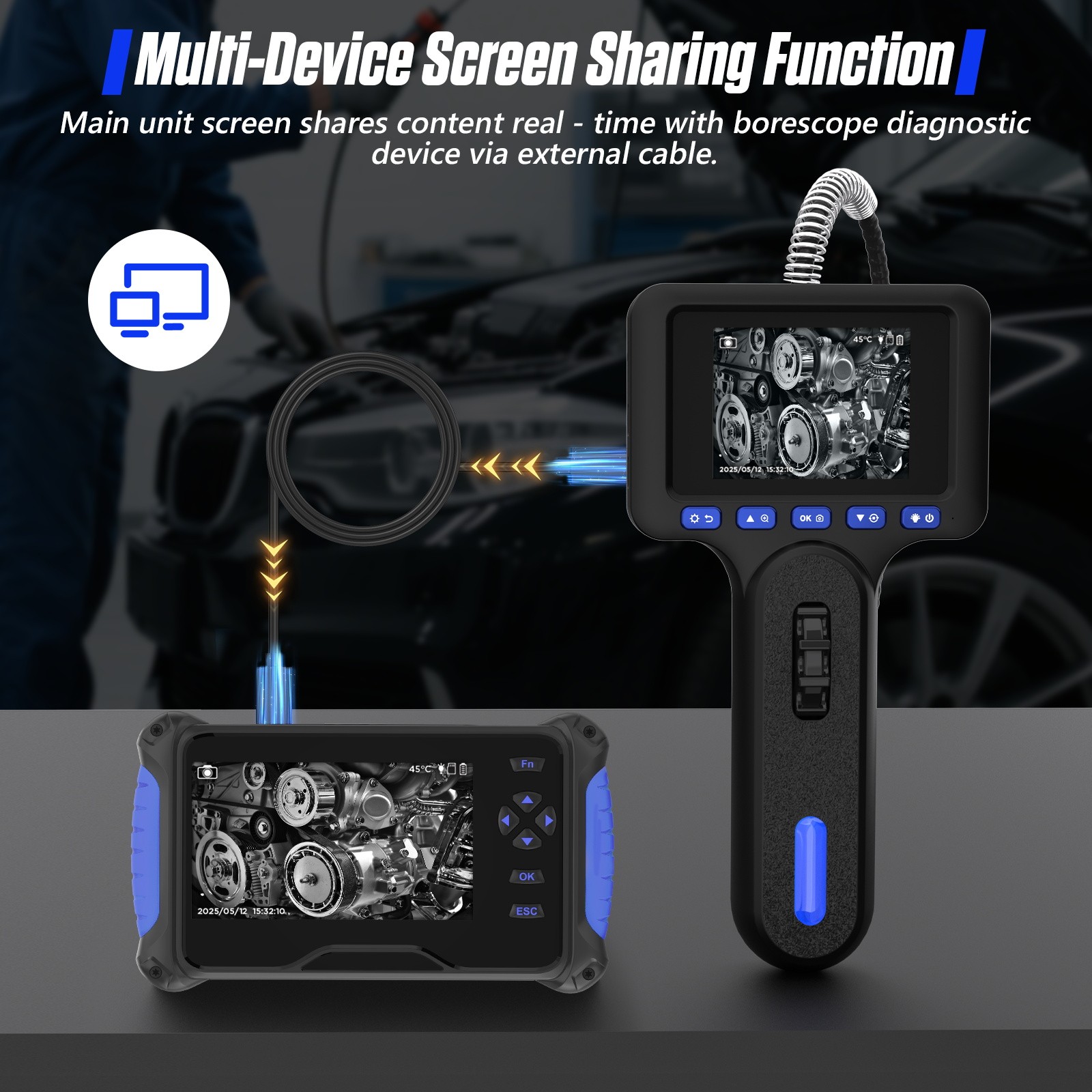 Industrial Camera 2 way 210° Borescope Endoscope with Lights Inspection Camera