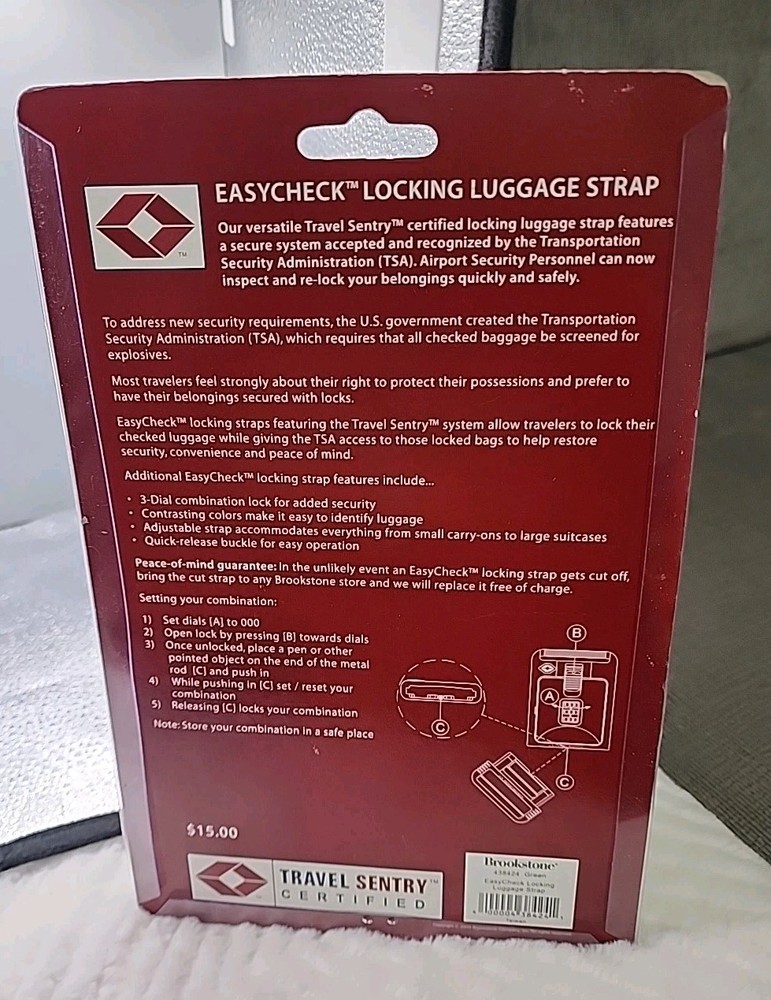 Brookstone Easycheck Locking Luggage Strap 438424 Green