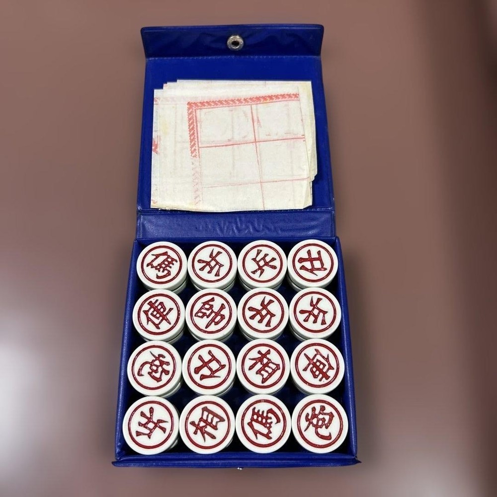 Chinese mahjong tiles? Set with blue case