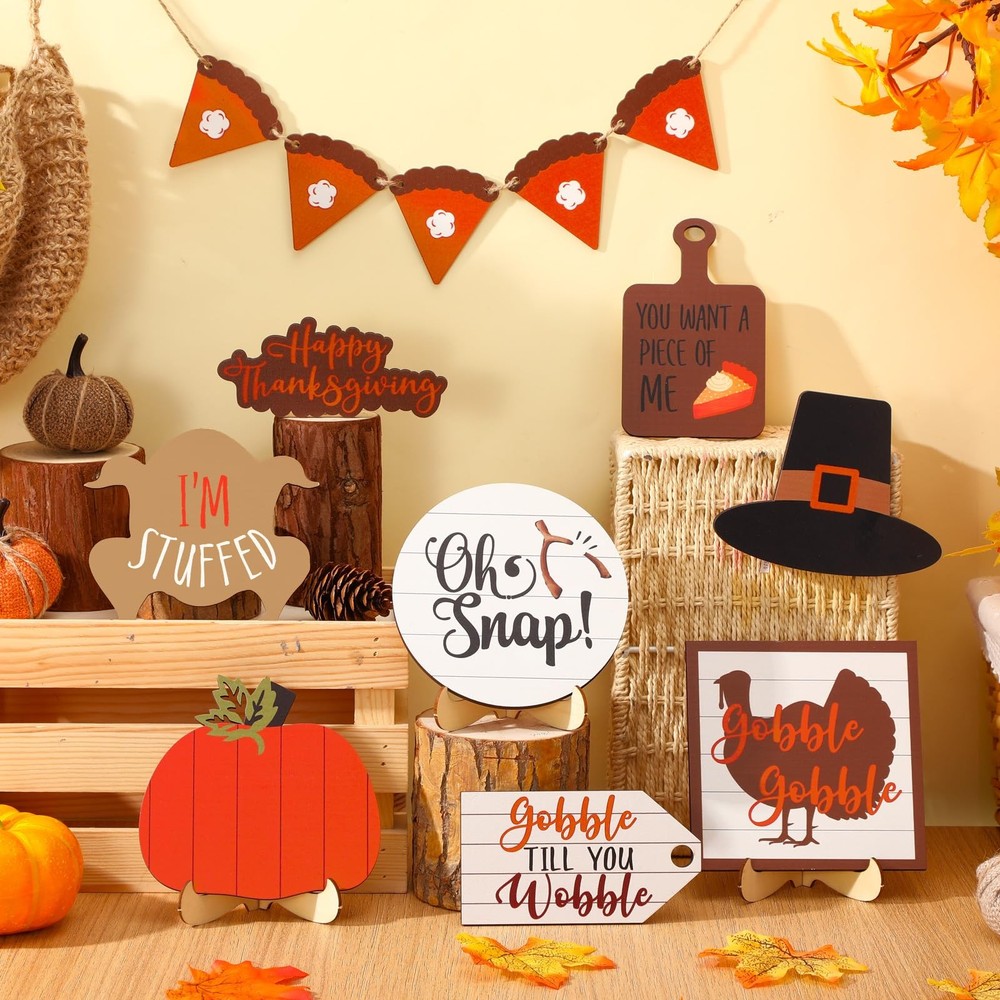 19 Pcs Fall Tiered Tray Decor Set Thanksgiving Decorations Pumpkin Maple Leaf...