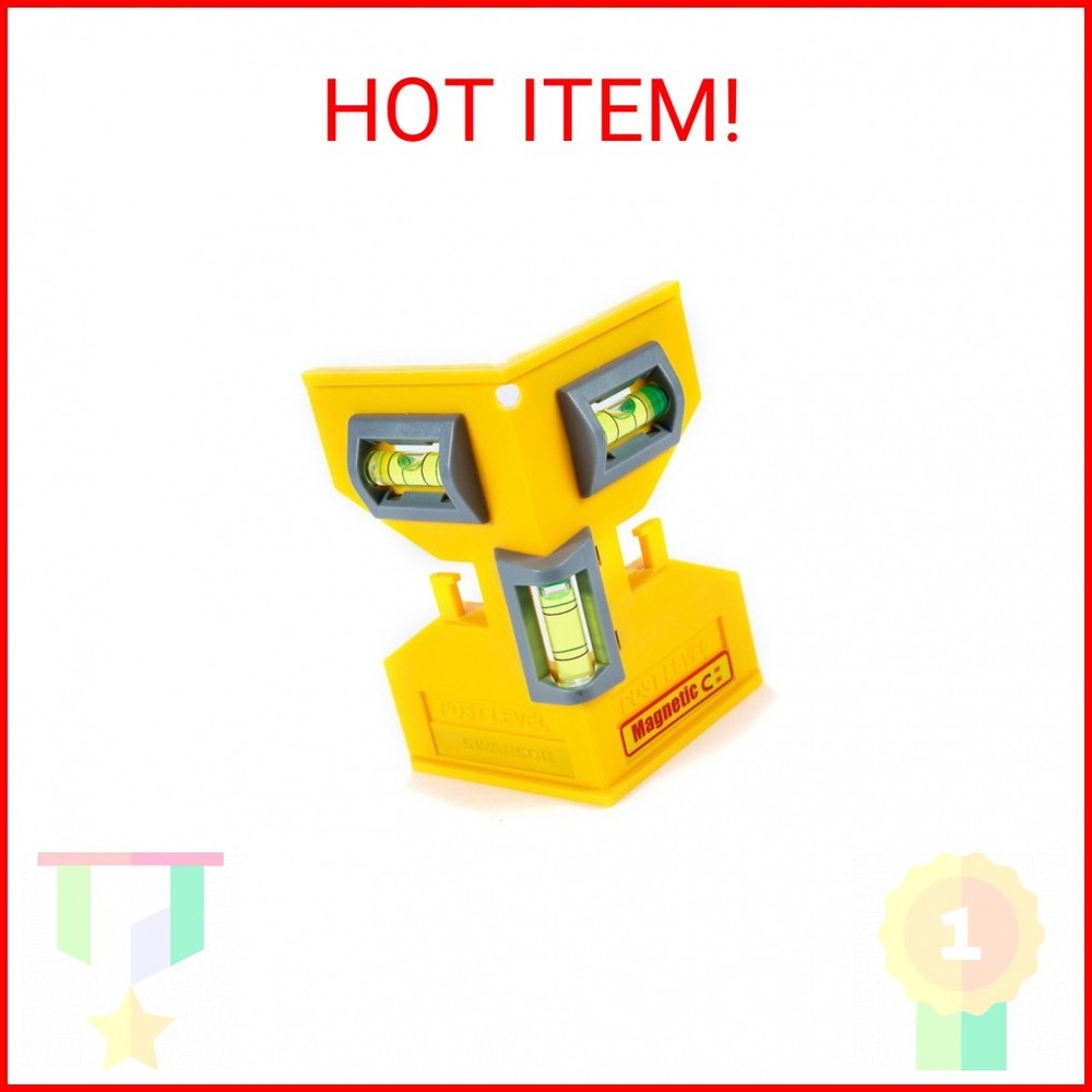 Swanson Tool Co PL001M Magnetic Composite Post Level, Yellow, Includes Elastic L