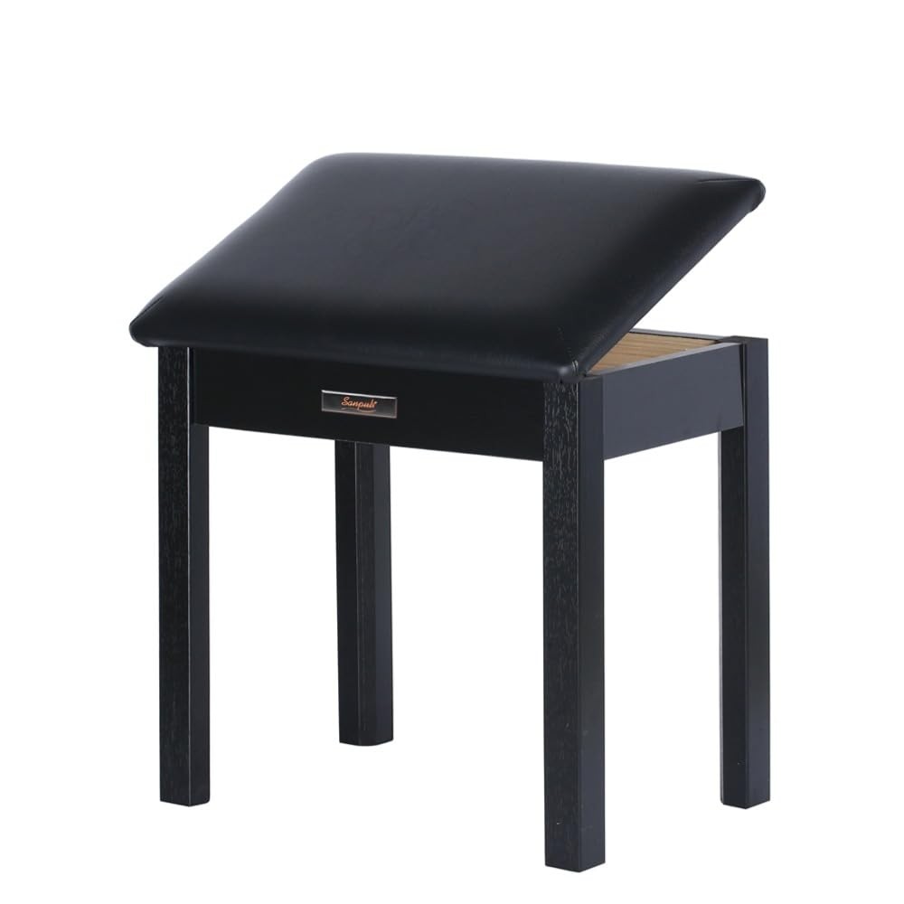 Solid Wood Piano Bench with Storage, Piano Stool and Padded Cushion, Keyboard...