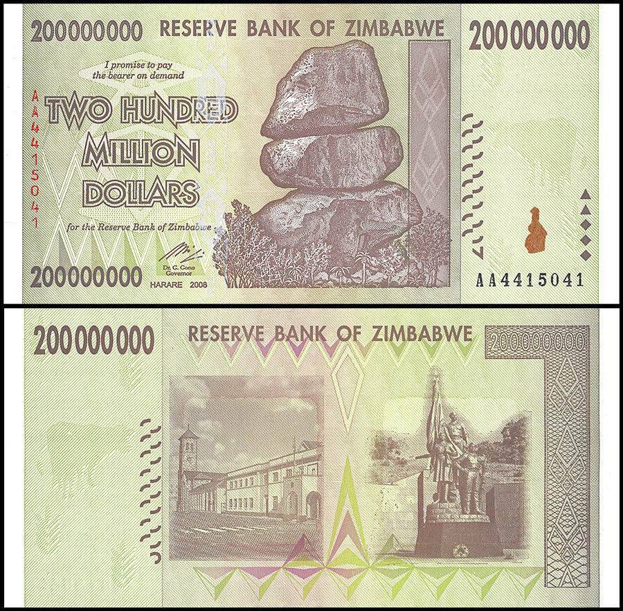Zimbabwe 200 Million Dollars, 2008, P-81, UNC