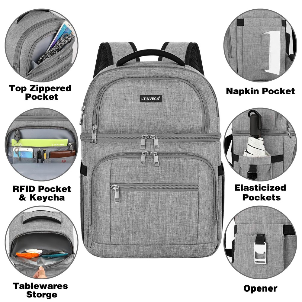 Cooler Backpack,Insulated Backpack Leakproof Double Deck Grey