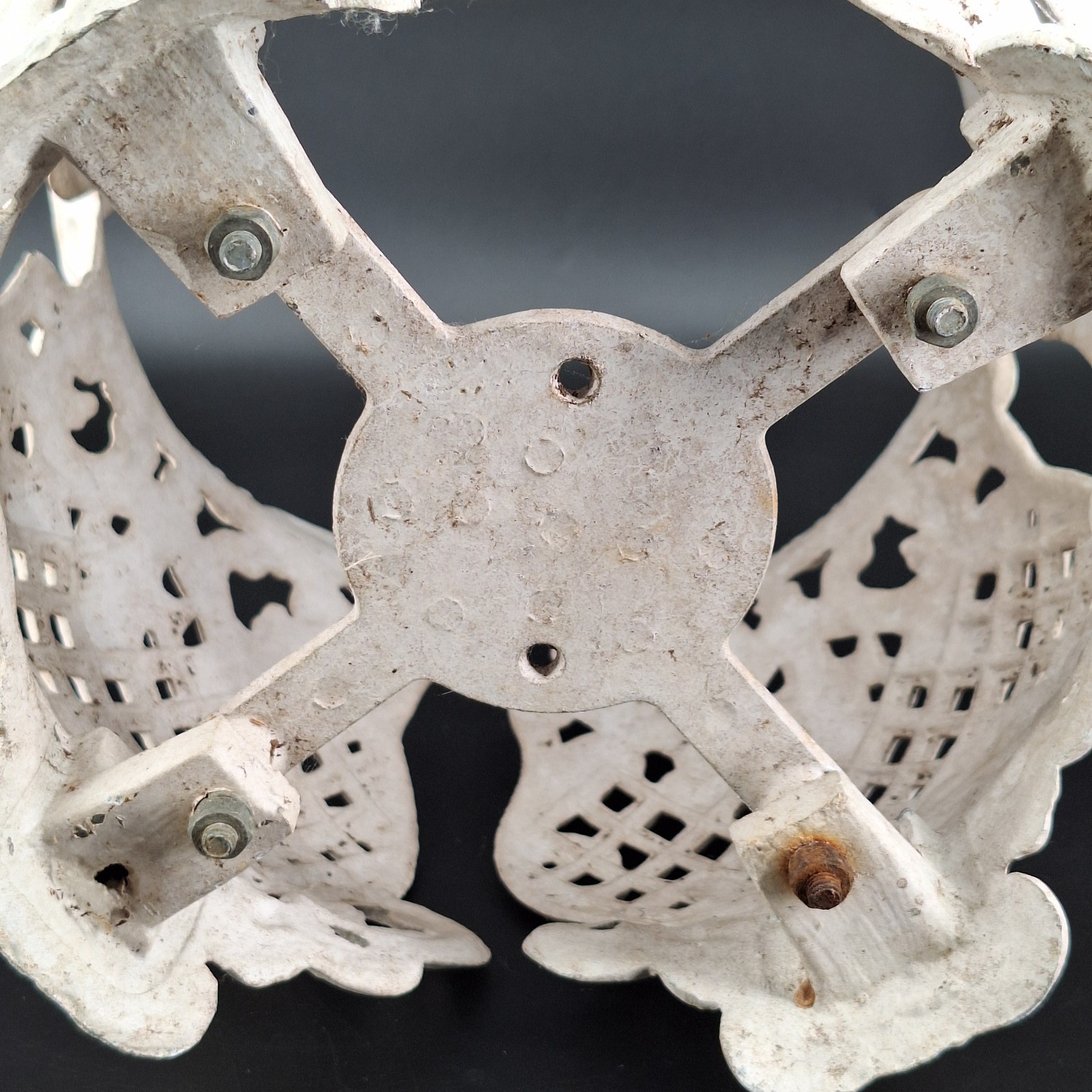 Antique Cast Iron Planter Holder Ornate Lattice White Garden Decor