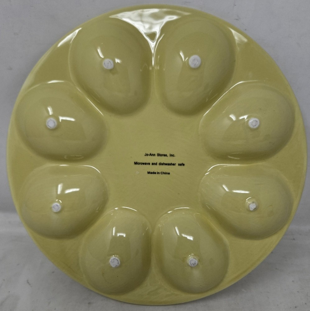 Yellow White Floral Bunny Rabbit Deviled Egg Plate Dish Server 8 Eggs Easter