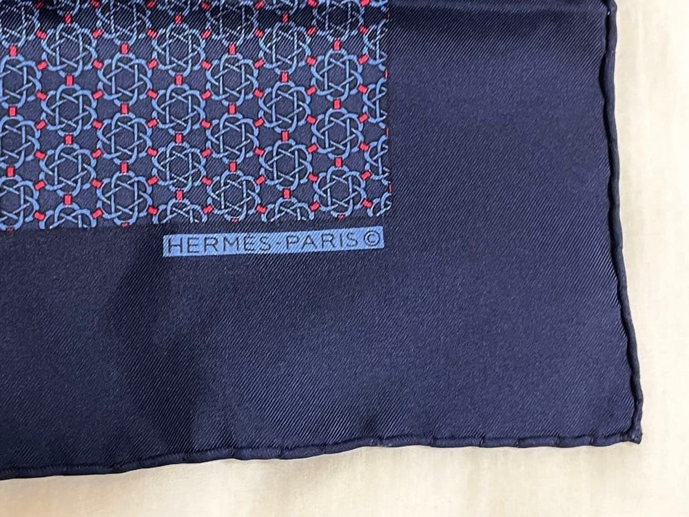 Early Items Hermes Carre 45 Geometric Pattern Navy