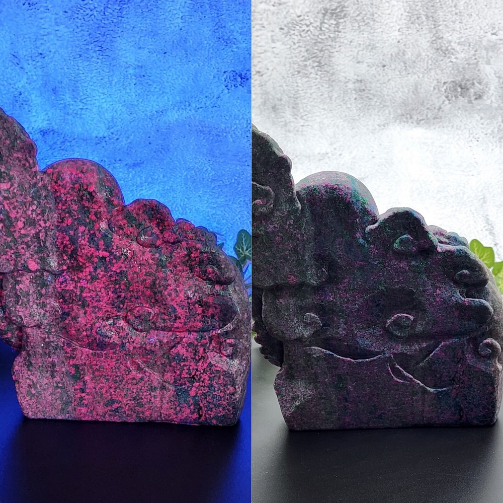 UV Reactive Ruby Kyanite Dragon, Statement Piece Ruby In Kyanite Hand-Carved