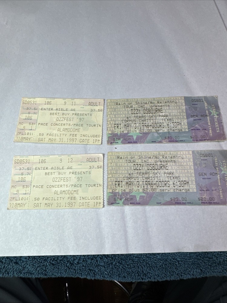 Ozzy Osbourne 1996 May 3, And OzzFest 97, Ticket Stubs