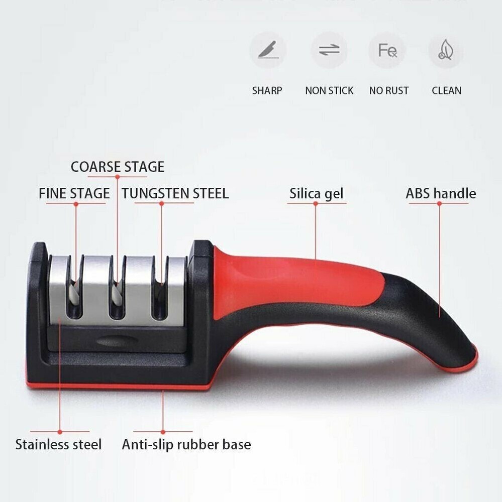 Knife Sharpener 3 Stage Steel Diamond Ceramic Coated Kitchen Sharpening Tool US
