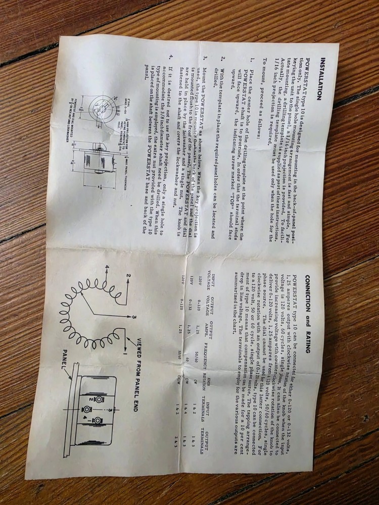 NOS Superior Electric Powerstat Type 10 Variac Variable Transformer Open Box