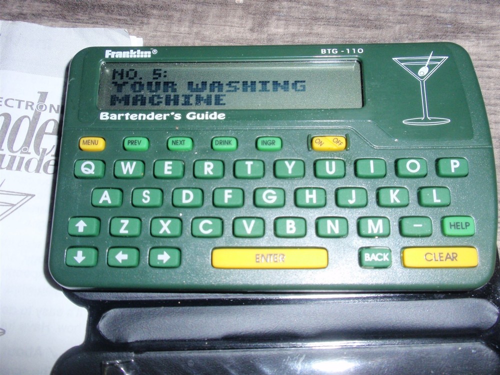 Franklin Electronic Handheld Bartender's Guide Model BTG-110 Unit With Manual