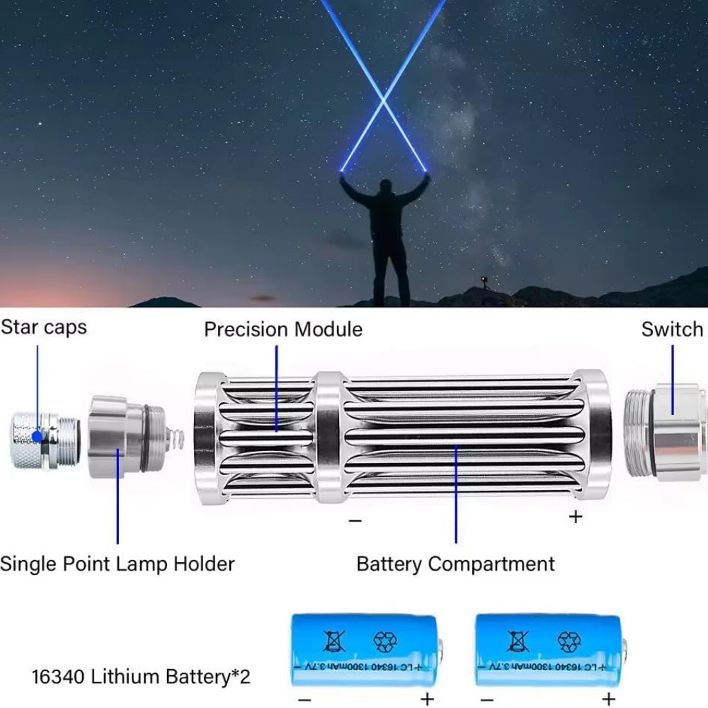 10W Blue Burning Laser Pointer 450-n-m Adjustable Visible Beam Dot Light US
