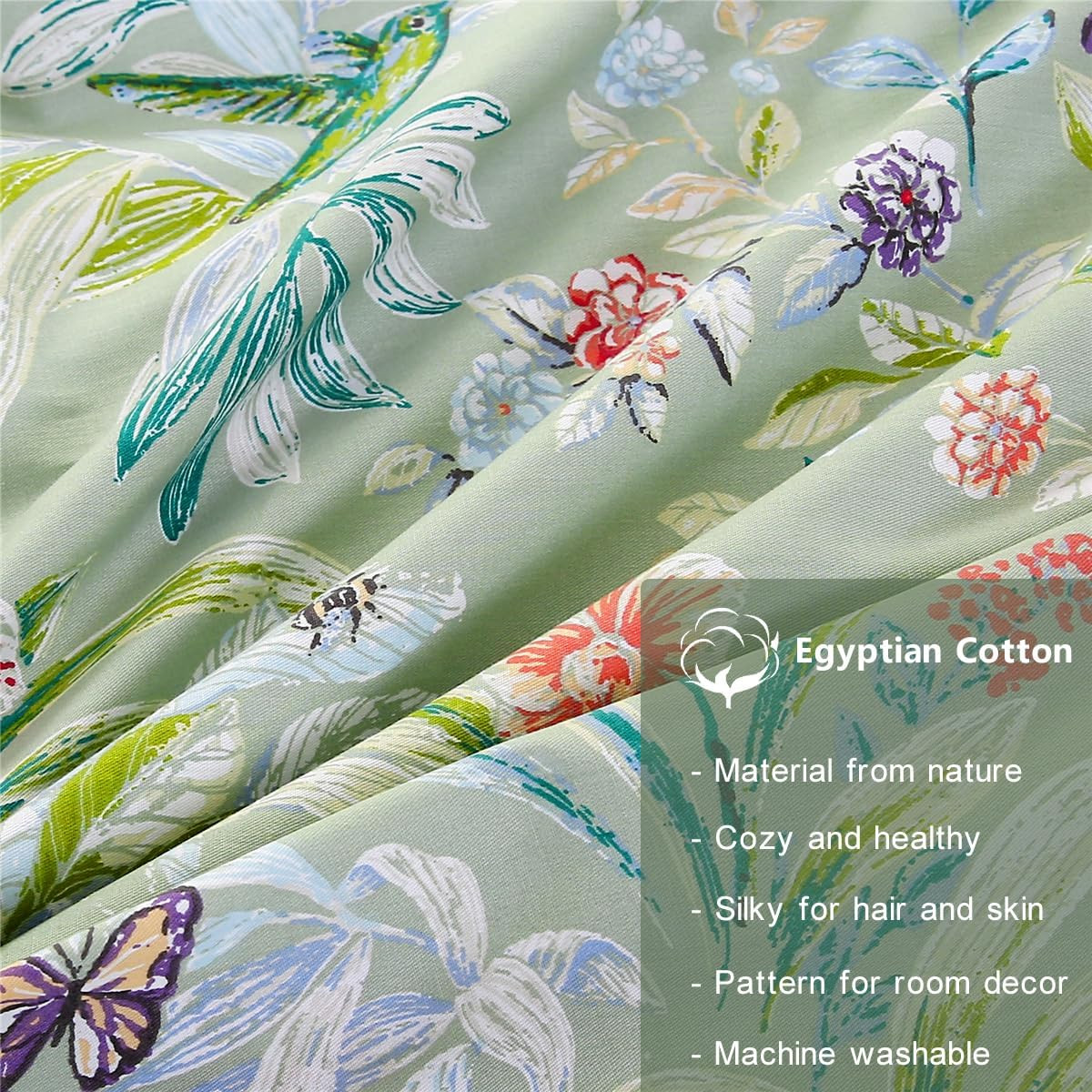 100% Cotton Pillowcases Set of 2 King Size Floral Printed Butterfly Pillow Cases