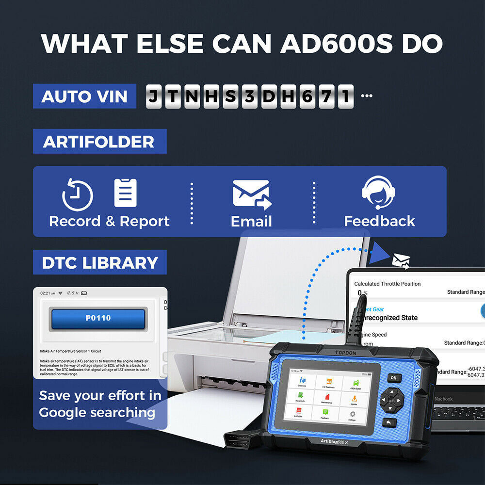 TOPDON AD600S OBD2 Diagnostic Scanner ABS SRS Code Reader Oil EPB SAS TPMS Reset