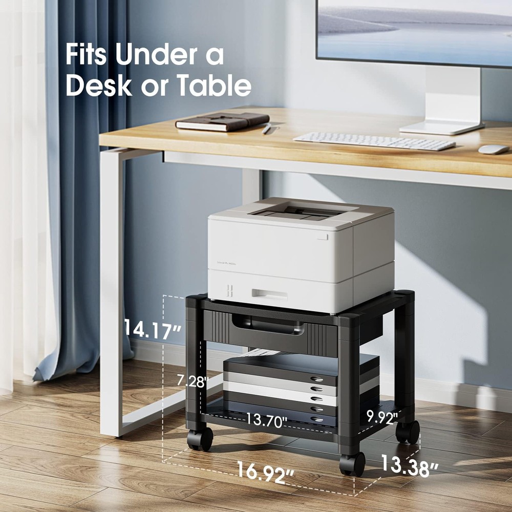 Printer Stand with Cable Management and Storage Drawer, Printer Table with Lo...