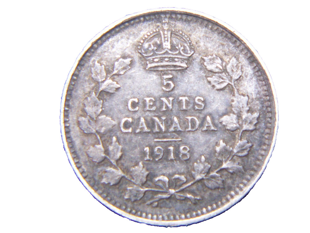 1918 CANADA 5 CENT SCARCE SILVER COIN