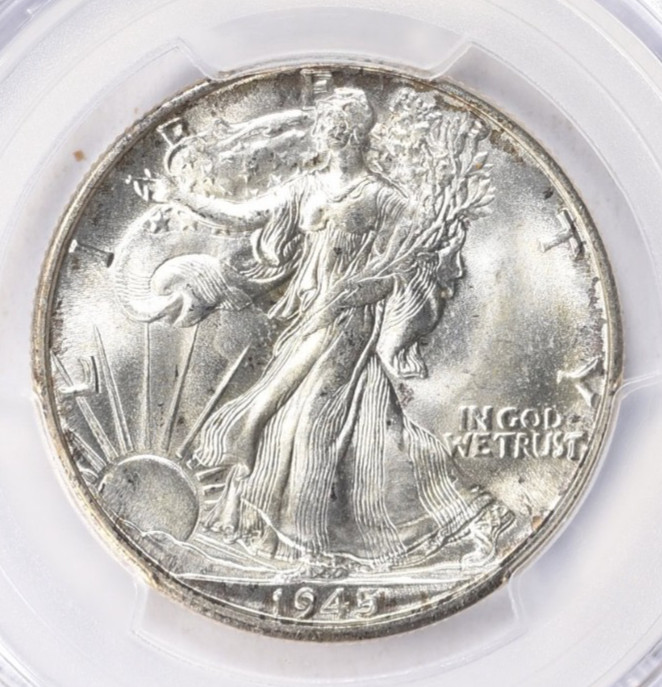 1945-D LIBERTY WALKING HALF DOLLAR PCGS MS66