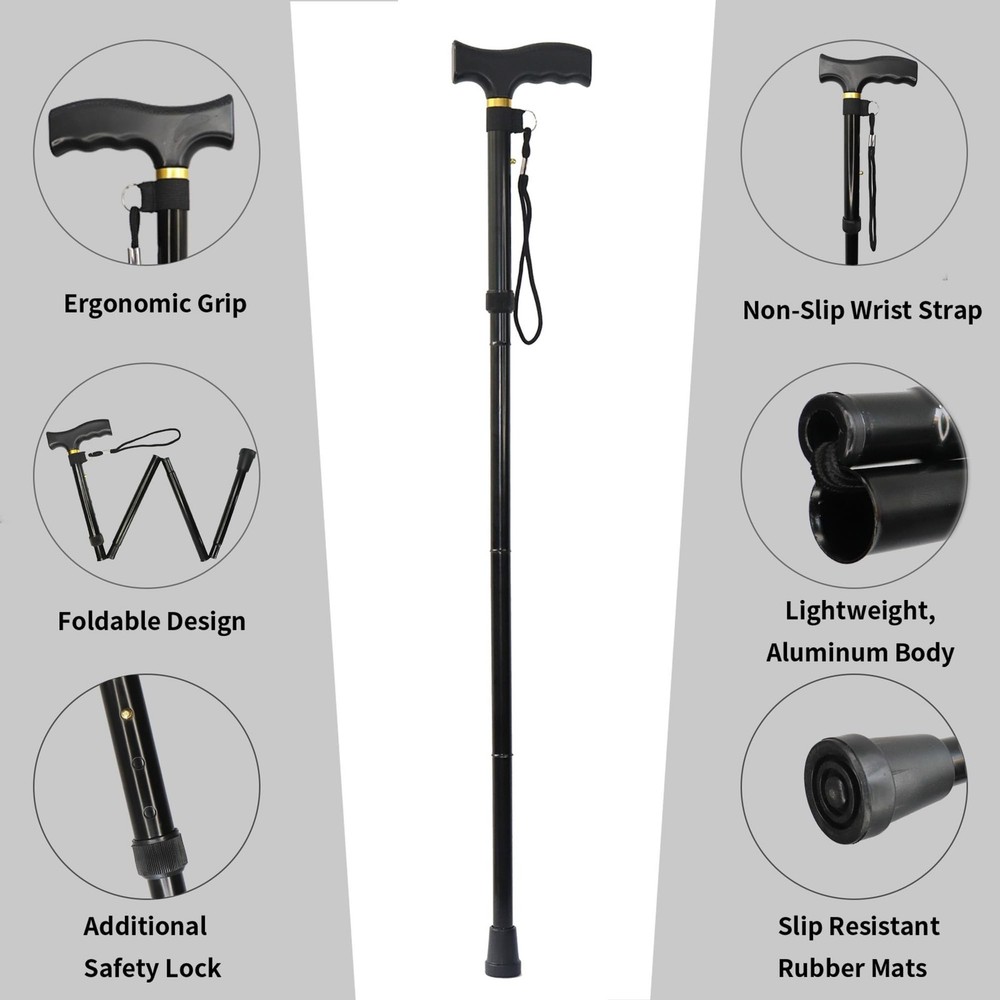 Folding Cane, 5-Level Adjustable Height Lightweight Portable Foldable Walking...