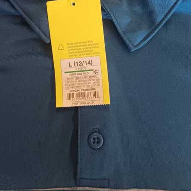 Boys' Large (12/14) Striped Golf Polo Shirt - All in Motion Blue