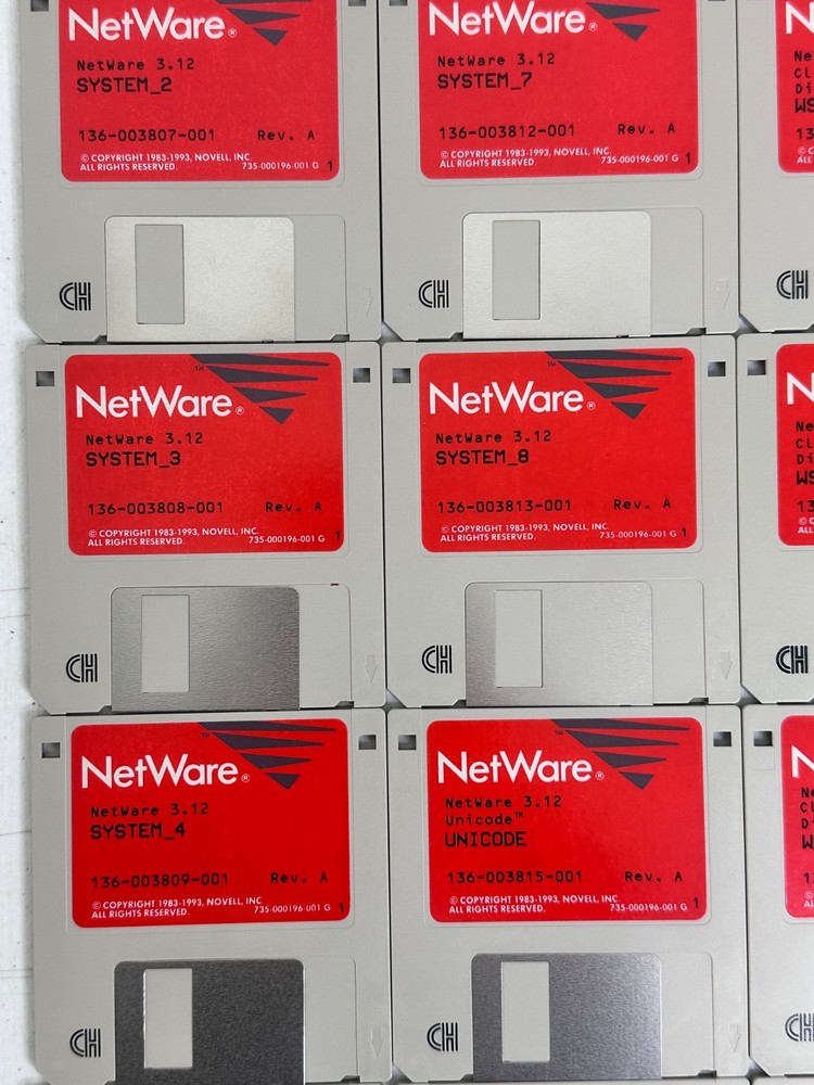 Novell NetWare 3.12 Complete 21 Floppy Disk Set System Client DOS Windows OS2 Ne