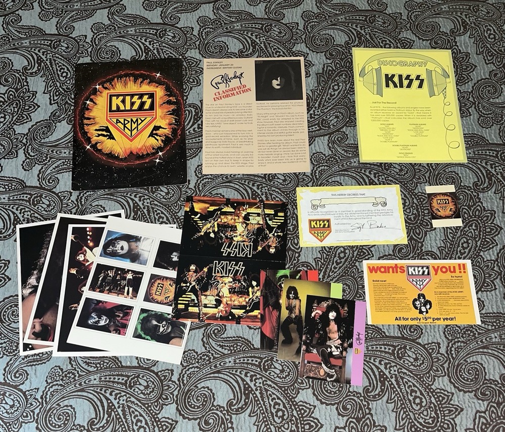 Vintage 1970’s Kiss Army Kit Membership Card Certificate Collection Aucoin