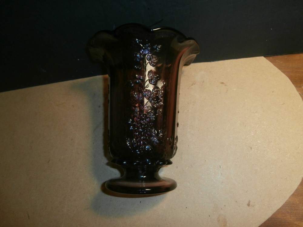 Purple Glass Grape Pattern Vase  Mosser  8" tall