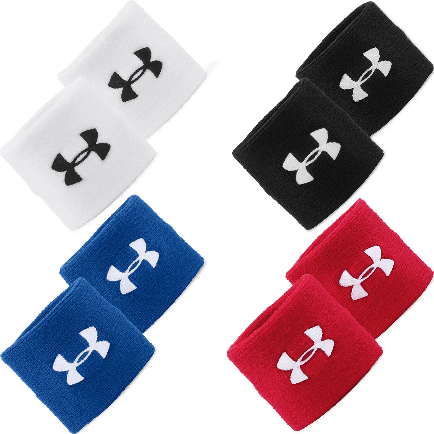 Under Armour UA 3" Performance Black, White, Blue or Red Wristbands Pair 1276991
