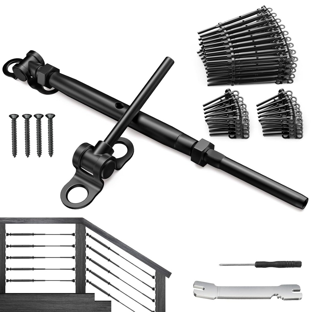 1/8" Black Cable Railing Kit Swage Toggle Turnbuckle Hardware Adjustable 50 Pair