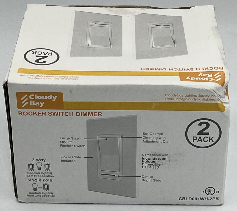 CLOUDY BAY ROCKER SWITCH DIMMER CBLD001WHA (2 Pack)