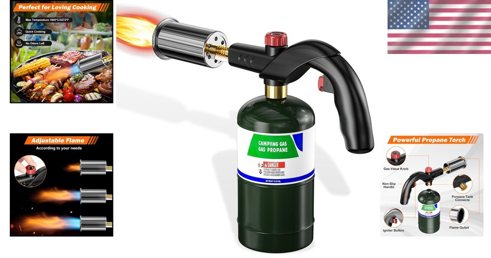 Portable Propane Torch - Adjustable Flame for Camping, Grilling & Culinary Arts
