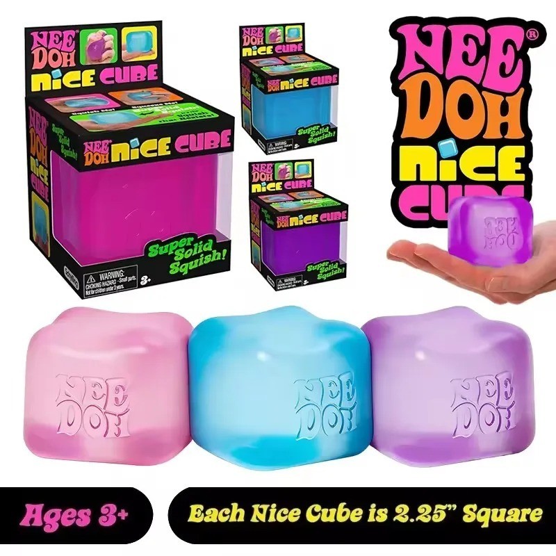Nee Doh Nice Cube Super Solid Squish! - Blue Purple Pink - Brand New