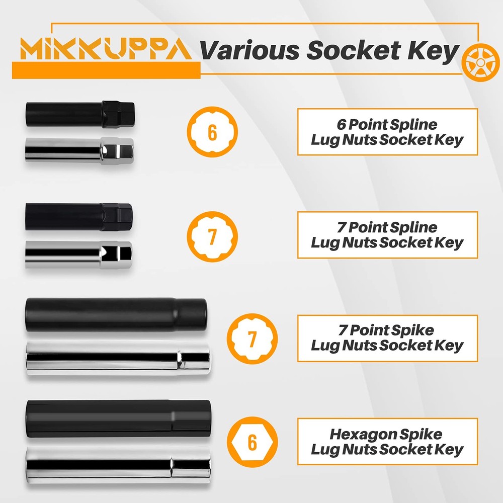 MIKKUPPA Solid 7 Spline Spiked 7 Spline, Spike Lug Nuts Socket Black
