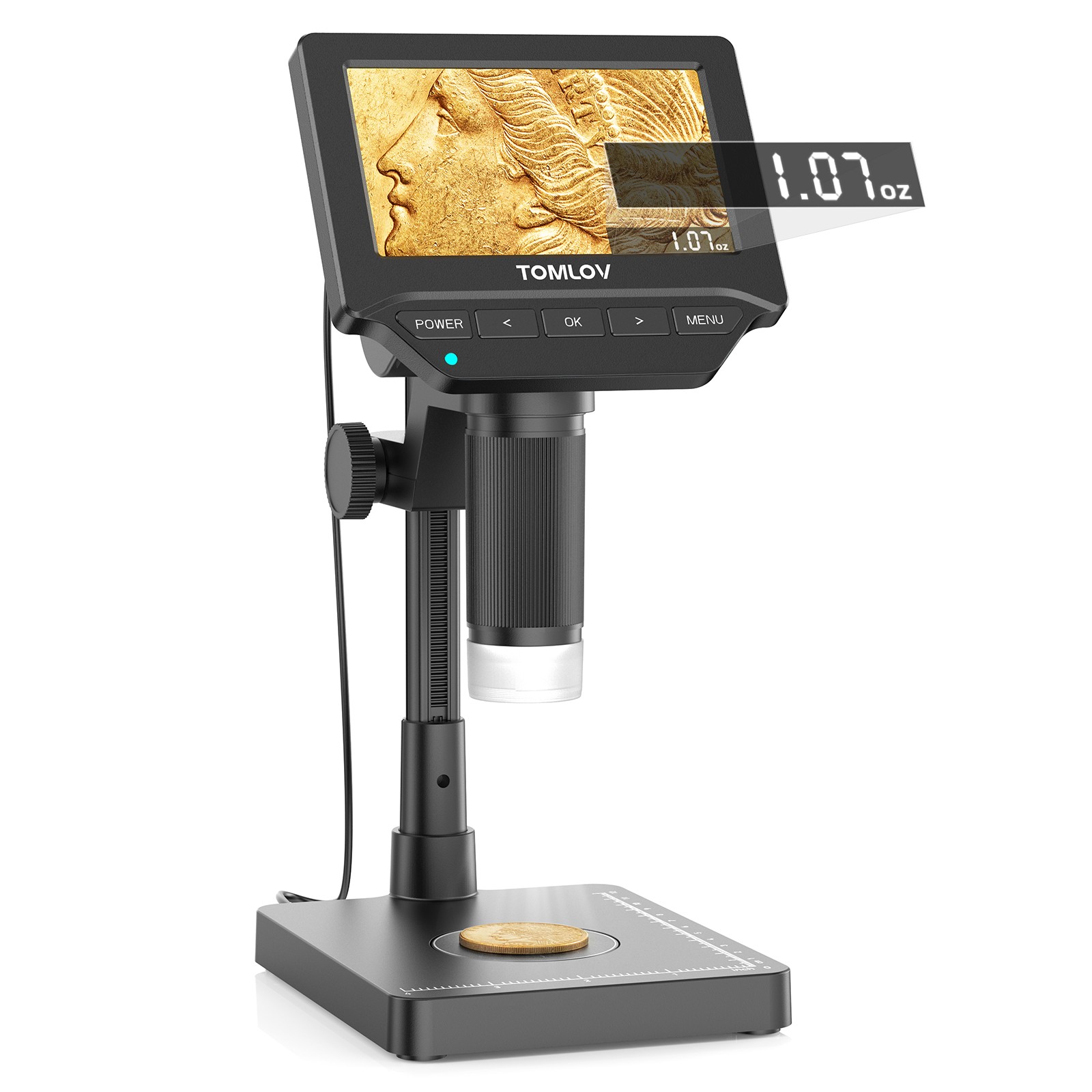 TOMLOV DM4W Microscope with Weighing Scale 4.3" Digital Coin Microscope 10–200X